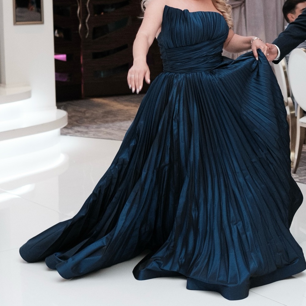 Navy Blue Couture Wedding Guest Gown